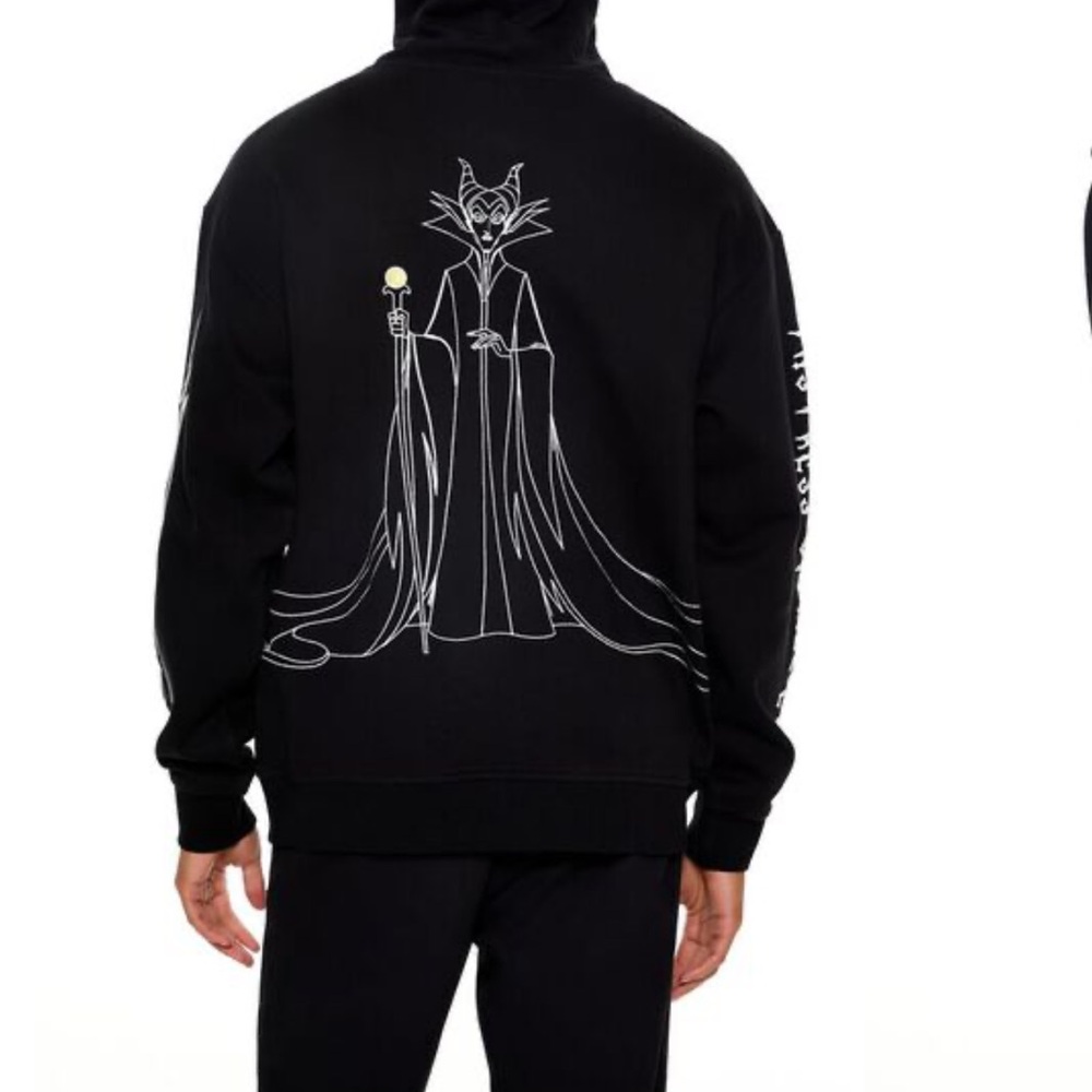 New Disney Villain Black Hoodie Maleficent Embroidered Sweater M Forever 21